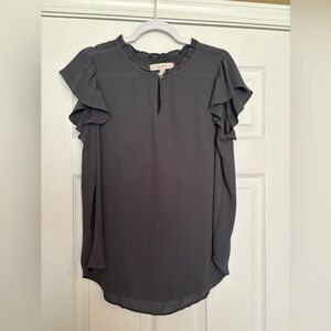 LOFT Charcoal Ruffle Sleeve Blouse